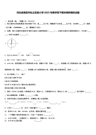 河北省南宫市私立实验小学2025年数学四下期末调研模拟试题含解析