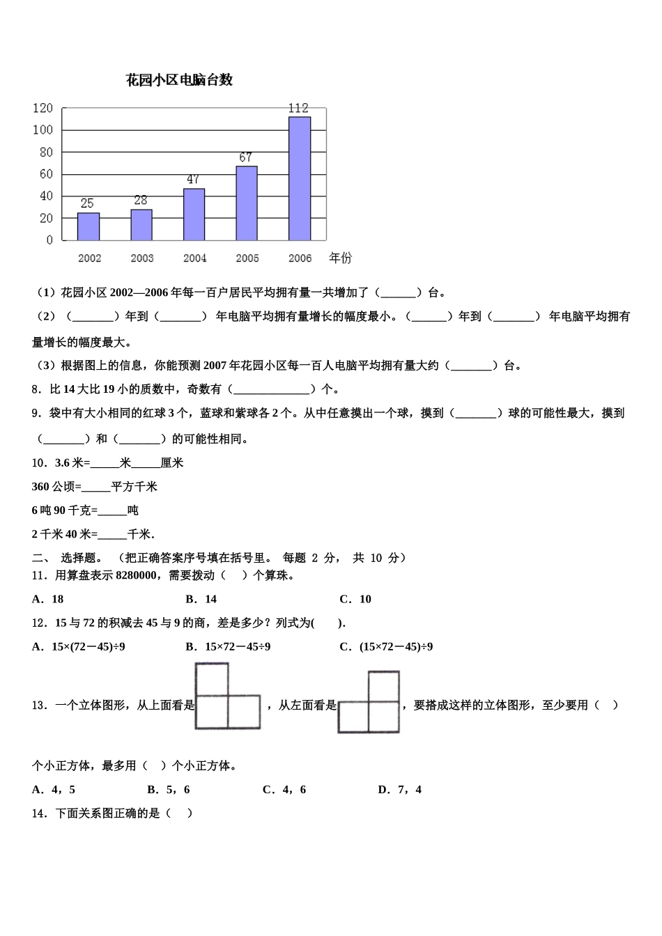 2025届河北省承德市双滦区数学四年级第二学期期末统考模拟试题含解析_第2页