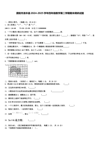 濮阳市清丰县2024-2025学年四年级数学第二学期期末调研试题含解析