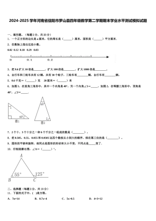 2024-2025学年河南省信阳市罗山县四年级数学第二学期期末学业水平测试模拟试题含解析