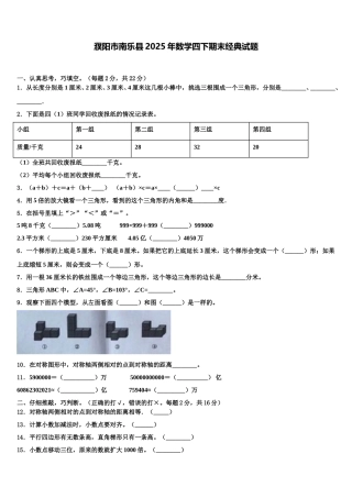 濮阳市南乐县2025年数学四下期末经典试题含解析