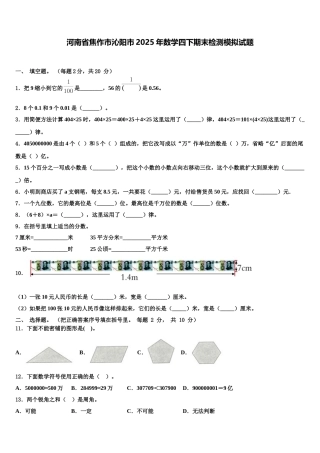 河南省焦作市沁阳市2025年数学四下期末检测模拟试题含解析