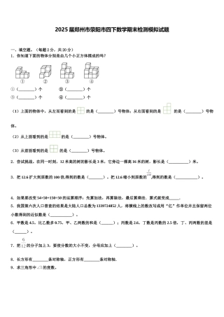 2025届郑州市荥阳市四下数学期末检测模拟试题含解析