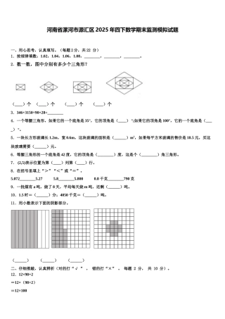 河南省漯河市源汇区2025年四下数学期末监测模拟试题含解析