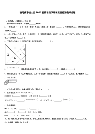 驻马店市确山县2025届数学四下期末质量检测模拟试题含解析