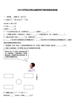 2025年平顶山市鲁山县数学四下期末质量检测试题含解析