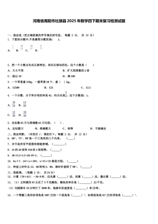 河南省南阳市社旗县2025年数学四下期末复习检测试题含解析