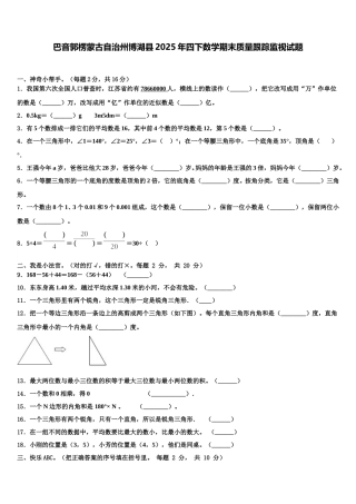 巴音郭楞蒙古自治州博湖县2025年四下数学期末质量跟踪监视试题含解析