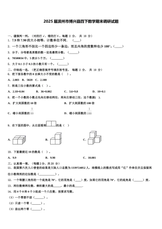 2025届滨州市博兴县四下数学期末调研试题含解析