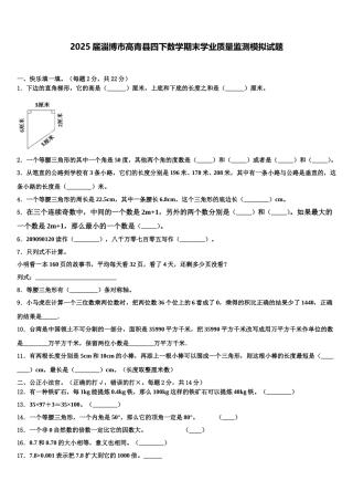 2025届淄博市高青县四下数学期末学业质量监测模拟试题含解析