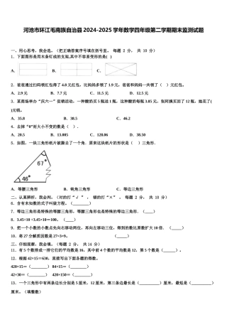 河池市环江毛南族自治县2024-2025学年数学四年级第二学期期末监测试题含解析