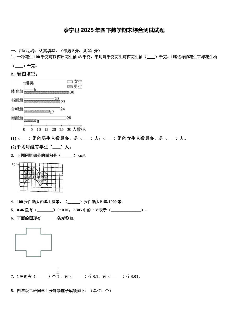 泰宁县2025年四下数学期末综合测试试题含解析_第1页