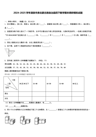 2024-2025学年酒泉市肃北蒙古族自治县四下数学期末调研模拟试题含解析