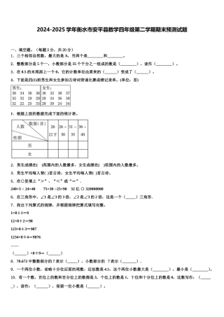 2024-2025学年衡水市安平县数学四年级第二学期期末预测试题含解析