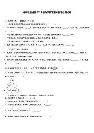 咸宁市通城县2025届数学四下期末复习检测试题含解析