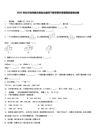 2025年杜尔伯特蒙古族自治县四下数学期末质量跟踪监视试题含解析