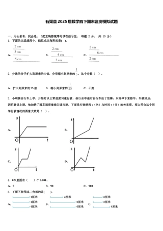 石渠县2025届数学四下期末监测模拟试题含解析