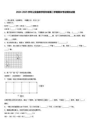 2024-2025学年公安县数学四年级第二学期期末考试模拟试题含解析