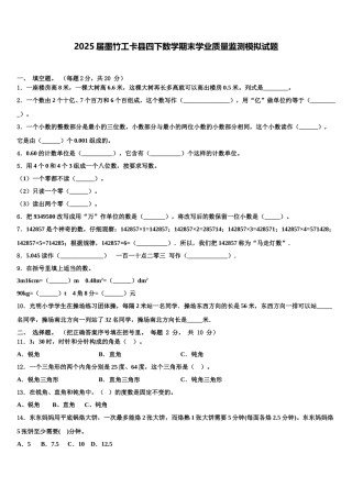 2025届墨竹工卡县四下数学期末学业质量监测模拟试题含解析