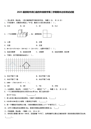 2025届邵阳市洞口县四年级数学第二学期期末达标测试试题含解析