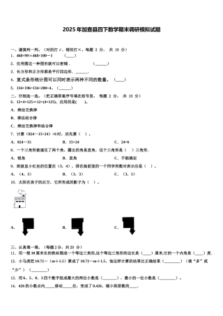 2025年加查县四下数学期末调研模拟试题含解析
