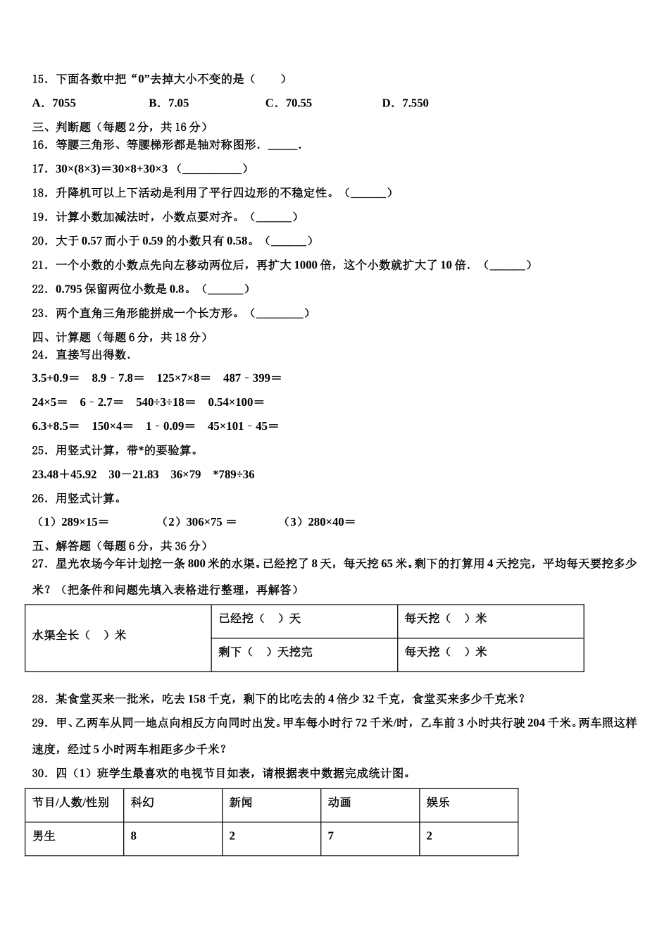 邵阳市绥宁县2025年四下数学期末调研试题含解析_第2页