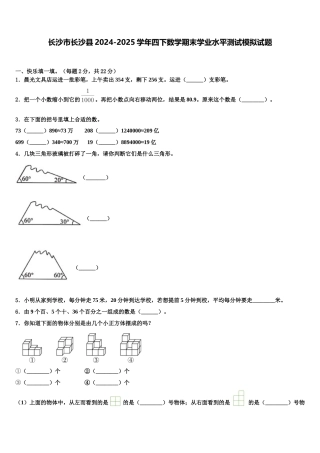 长沙市长沙县2024-2025学年四下数学期末学业水平测试模拟试题含解析
