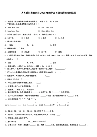 齐齐哈尔市泰来县2025年数学四下期末达标检测试题含解析