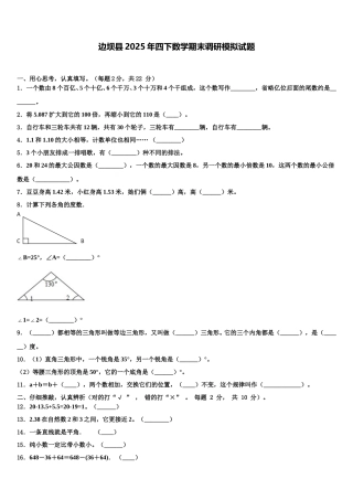 边坝县2025年四下数学期末调研模拟试题含解析