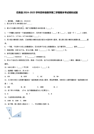 巴青县2024-2025学年四年级数学第二学期期末考试模拟试题含解析