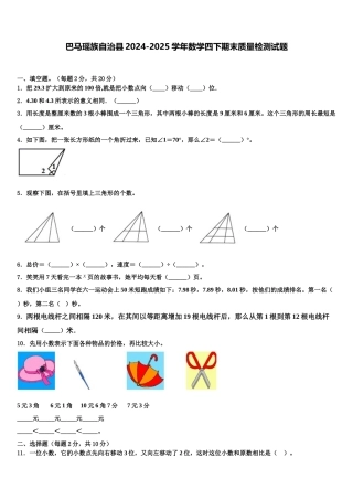巴马瑶族自治县2024-2025学年数学四下期末质量检测试题含解析