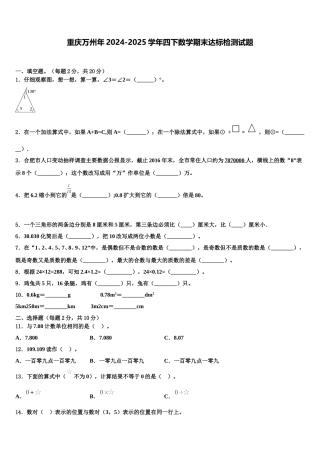 重庆万州年2024-2025学年四下数学期末达标检测试题含解析