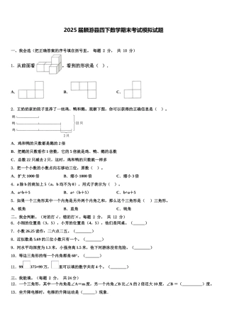 2025届麟游县四下数学期末考试模拟试题含解析