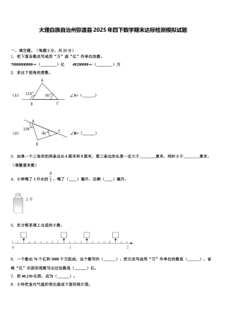 大理白族自治州弥渡县2025年四下数学期末达标检测模拟试题含解析