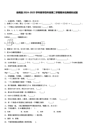 徐闻县2024-2025学年数学四年级第二学期期末经典模拟试题含解析