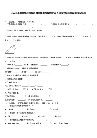 2025届德宏傣族景颇族自治州梁河县数学四下期末学业质量监测模拟试题含解析