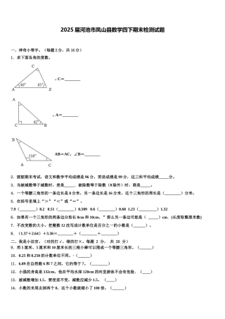 2025届河池市凤山县数学四下期末检测试题含解析