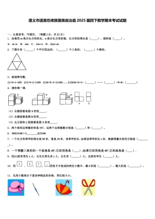 遵义市道真仡佬族苗族自治县2025届四下数学期末考试试题含解析