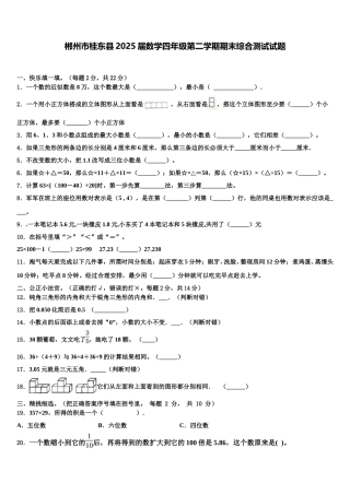 郴州市桂东县2025届数学四年级第二学期期末综合测试试题含解析