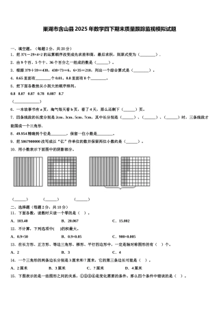 巢湖市含山县2025年数学四下期末质量跟踪监视模拟试题含解析