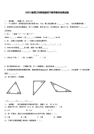 2025届周口市郸城县四下数学期末经典试题含解析