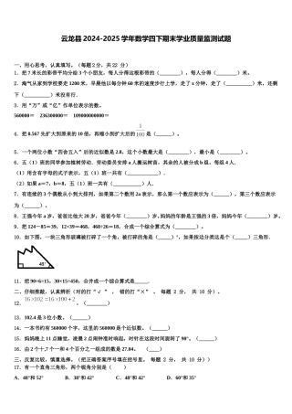 云龙县2024-2025学年数学四下期末学业质量监测试题含解析