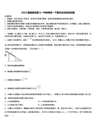 2025届福建省厦门一中物理高一下期末达标检测试题含解析