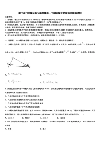 厦门灌口中学2025年物理高一下期末学业质量监测模拟试题含解析