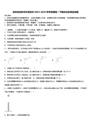 吉林省吉林市示范初中2024-2025学年物理高一下期末达标测试试题含解析