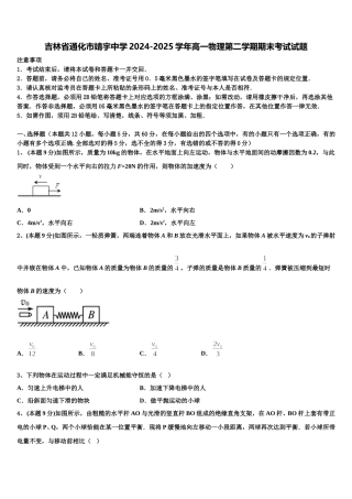 吉林省通化市靖宇中学2024-2025学年高一物理第二学期期末考试试题含解析
