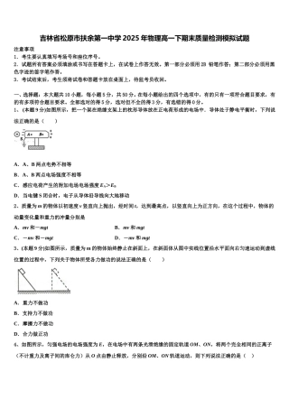 吉林省松原市扶余第一中学2025年物理高一下期末质量检测模拟试题含解析