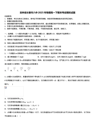 吉林省长春市八中2025年物理高一下期末考试模拟试题含解析