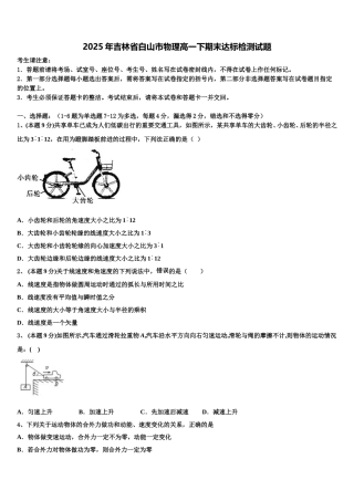 2025年吉林省白山市物理高一下期末达标检测试题含解析