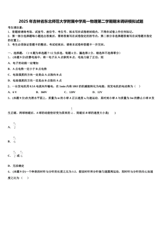 2025年吉林省东北师范大学附属中学高一物理第二学期期末调研模拟试题含解析